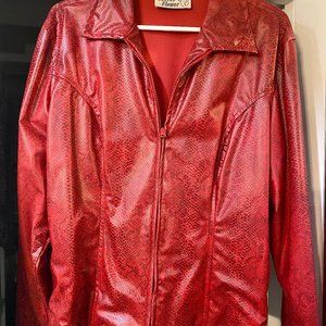 Cactus Flower, red faux woman's jacket/blazer, size large
